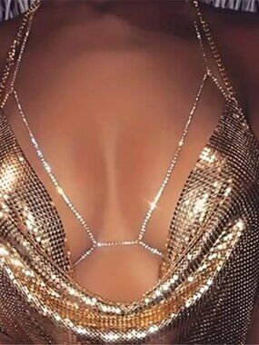 Body Chain14K Gold Plated for Women, Sexy Layered Belly Waist Chain Crossover